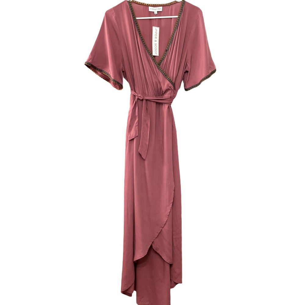 Gorgeous Rose-Pink Wrap Maxi Dress with Belt